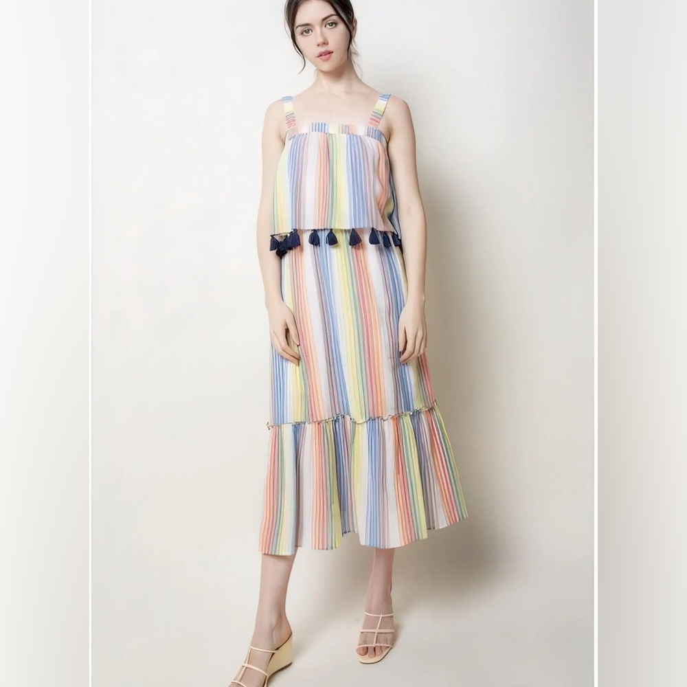 THML Tassel Striped Boho Maxi Dress